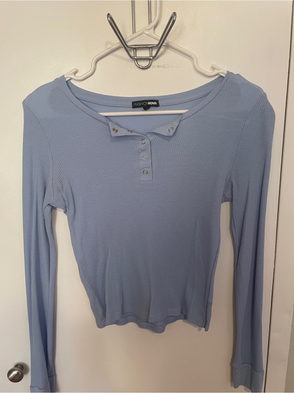 4/$20 Fashion Nova Light Blue Ribbed Henley Long Sleeve Top